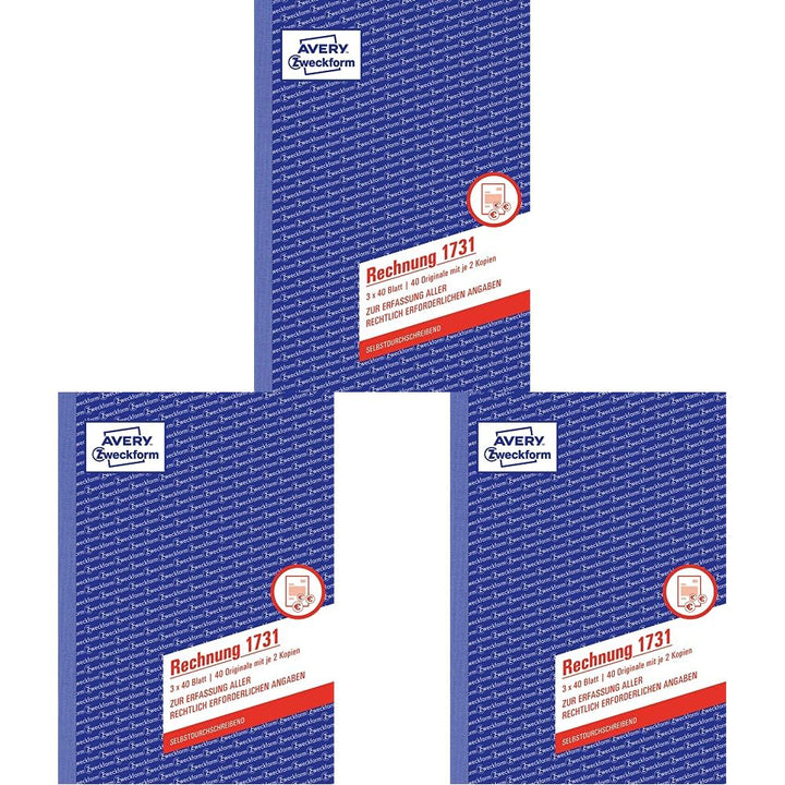 AVERY Zweckform 1731 Rechnung (A5, 3x40 Blatt, selbstdurchschreibend mit farbigen Durchschlägen, zur