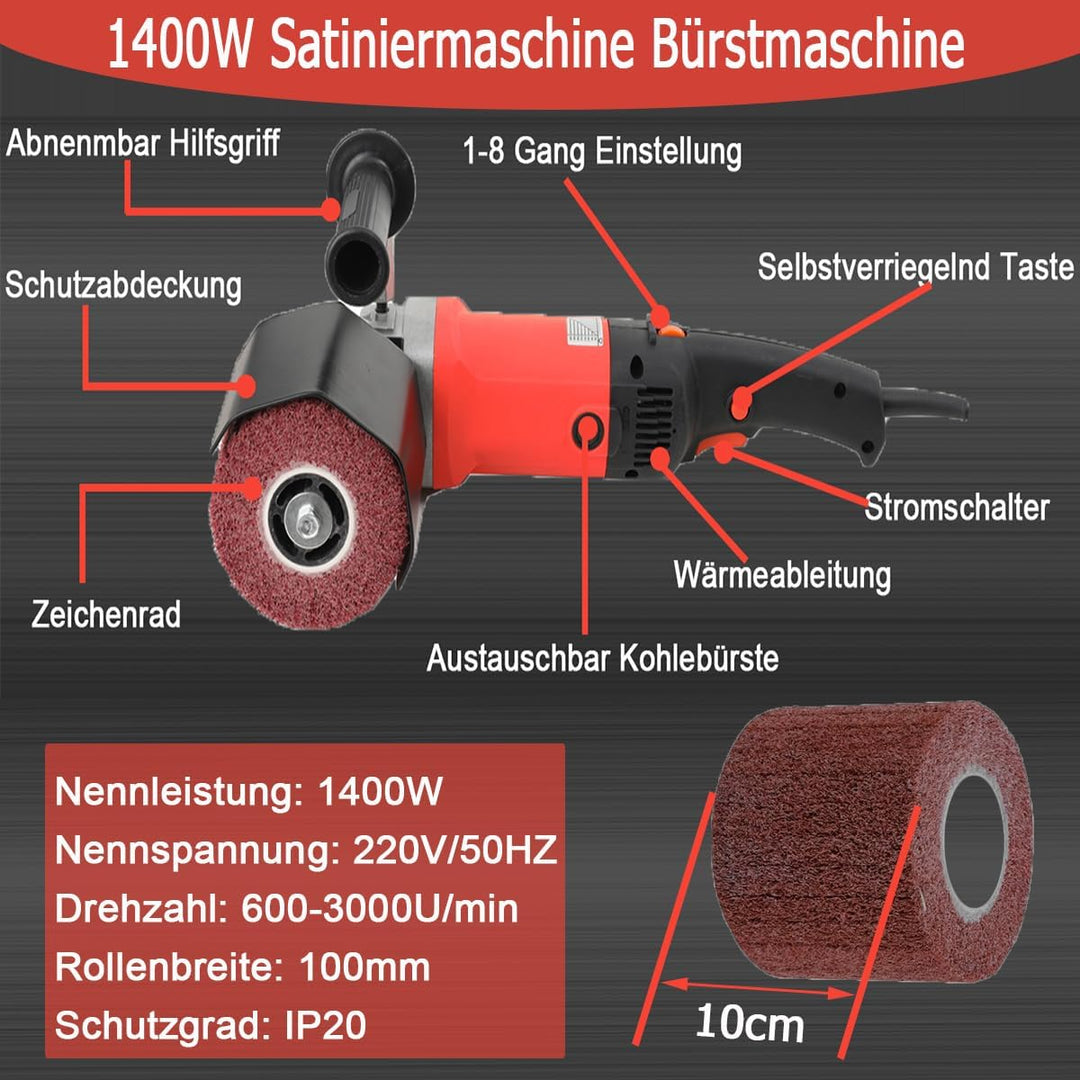 Satiniermaschine, 1400W Elektrische Bürstenschleifer Schleifroller Poliermaschinen Bürstmaschine, 60