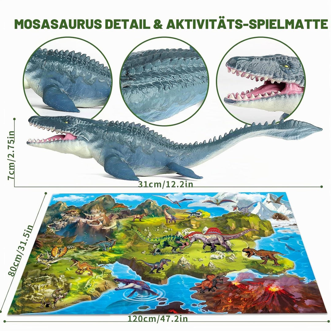 Oriate Dinosaurier Spielzeug mit Spielmatte, realistische Mosasaurus Figur, Spielset für Kinder, ein