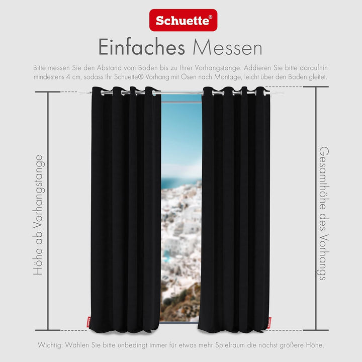 Schuette® Verdunkelungs-Vorhang Gardine mit Ösen ● Millenium Velvet: Black Swan (Schwarz) ● 135x210c