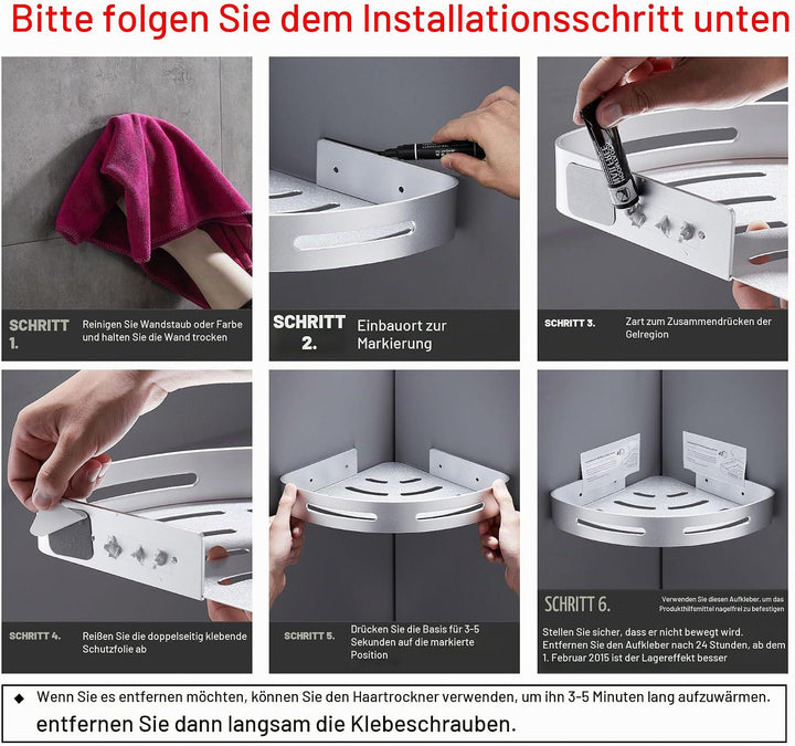 Hoomtaook Duschablage Ohne Bohren 2 Stück, Duschablage Ecke mit 2 Haken, Duschregal Ohne Bohren für