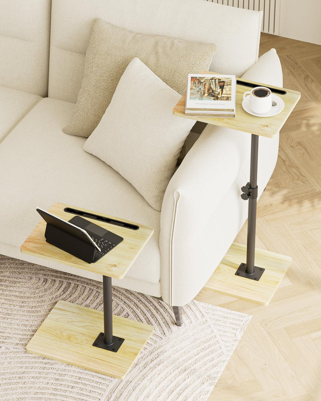 Apetaccat Beistelltisch C-Form, 360°Rotierend Couchtisch Klein, Höhenverstellbar Sofatisch,40x30x(45