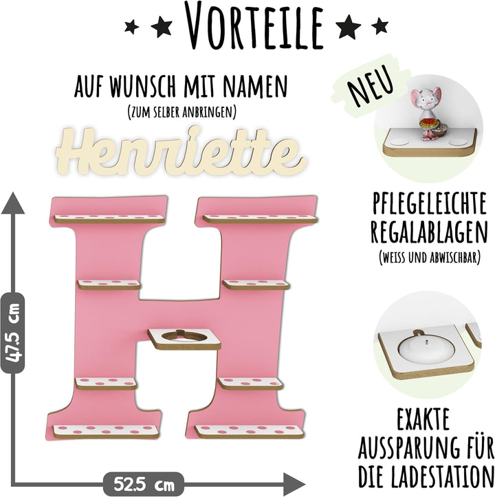 Regal Buchstabe für Toniebox, Wandregal für Tonie Figuren, personalisiert mit Name, Aufbewahrung für