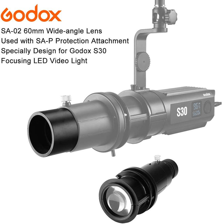 GODOX S30 Zubehör SA-02 60 mm Weitwinkel Objektiv SA-P Projektionszubehör Zubehör für S30 LED Videol