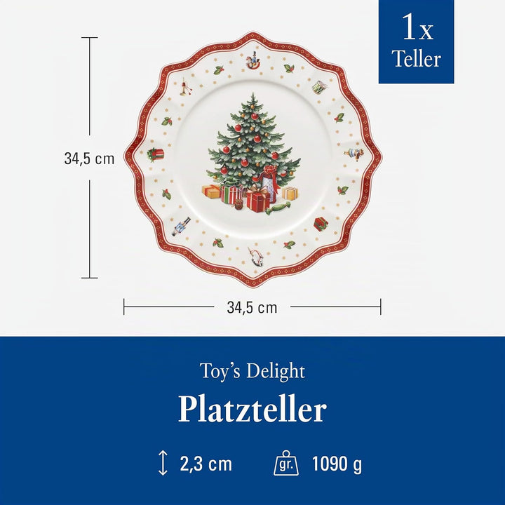 Villeroy & Boch Toy's Delight Platzteller, 35 cm, Premium Porzellan, Weiss/Rot Weiss / Bunt Platztel