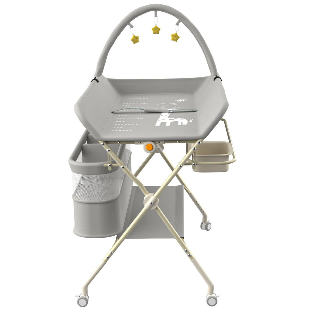 Klappbare Wickelkommode, Baby Wickelkombi, mobiler Wickeltisch mit Wickelauflage und Ablagefächern,