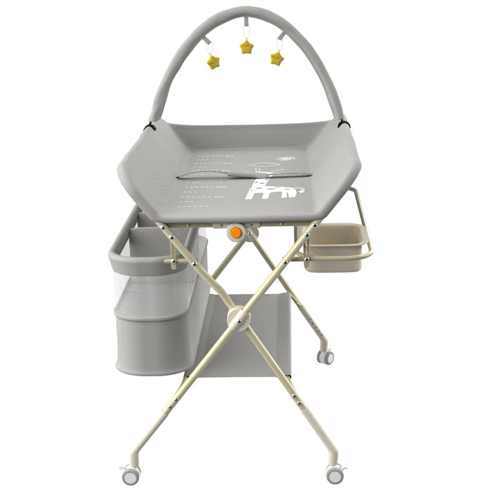 Klappbare Wickelkommode, Baby Wickelkombi, mobiler Wickeltisch mit Wickelauflage und Ablagefächern,
