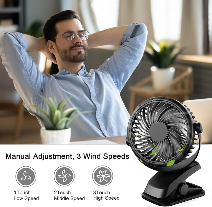 Mini Ventilator Akku mit Clip, USB-C Grow Ventilator Klein, Manuelle Drehung Tisch Ventilatoren Leis