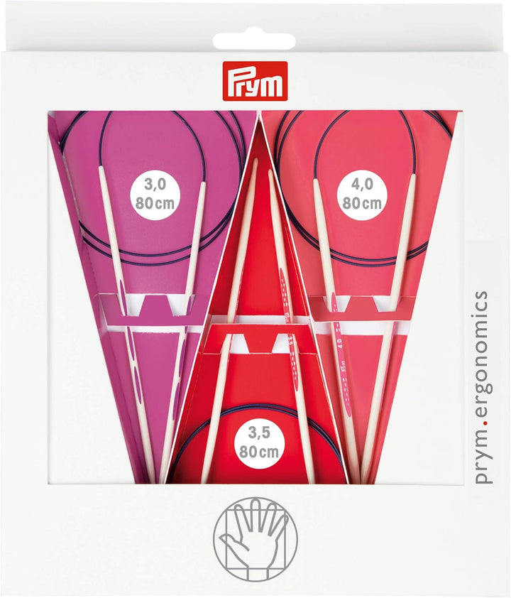 Prym 215000 Rundstricknadel Set prym.ergonomics, 3,0-4,0mm, Kunststoff, multicolor, alabasterweiss,
