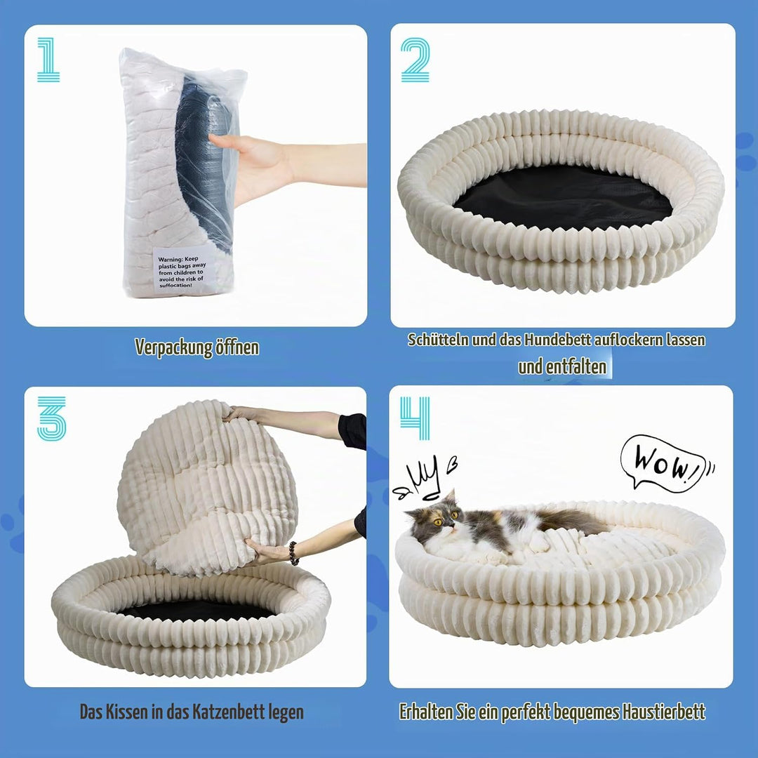 Rund Flauschiges Katzenbett waschbar Hundebett für den Winter, warm, rutschfest, maschinenwaschbar,5