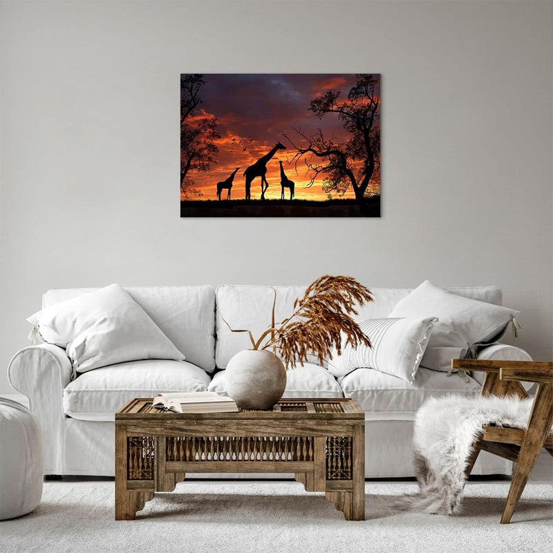 Bilder auf Leinwand Giraffe Afrika Sonne Safari Leinwandbild 70x50cm Wandbilder Dekoration Wohnzimme