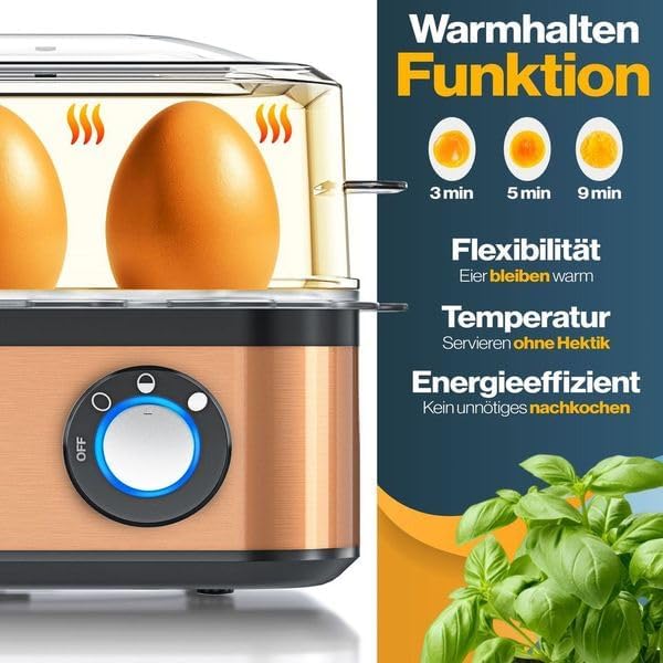 KESSER® Eierkocher für 1 bis 8 Eier elektrisch aus Edelstahl 500W & Warmhaltefunktion | LED-Drehscha