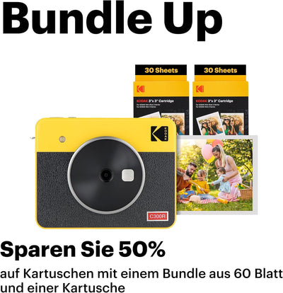 Kodak Mini Shot 3 Retro Weihnachtsgeschenke 4PASS 2-in-1-Sofortbildkamera und Fotodrucker, Tragbar (