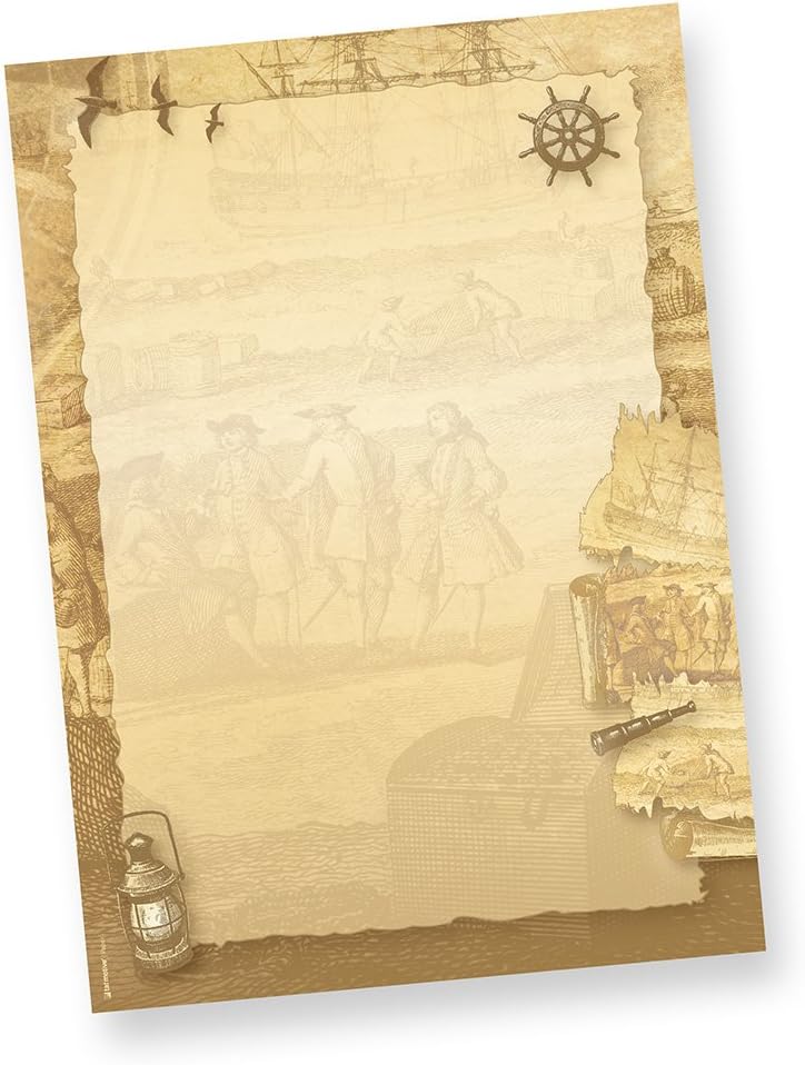 Briefpapier mit Umschlag Piraten & Seefahrer 25 Sets beidseitig bedruckt A4 Briefpapier Set Schiff m