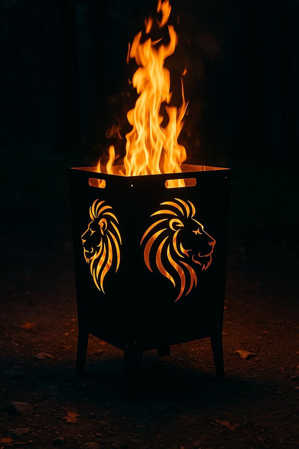 Feuertonne Hirsch & Löwe - Massive Feuerkorb Feuerschale aus Stahl Outdoor Firepit mit Motiv Stabil,