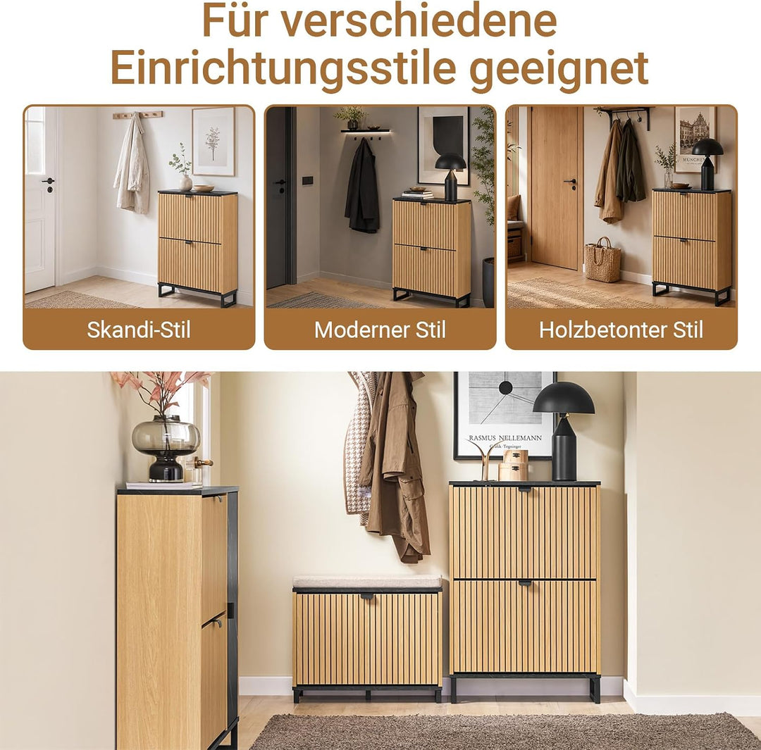 SoBuy Schuhschrank schmal schuhkipper – platzsparendes Schuhregal mit Klappen für Flur &amp; Kommode – m