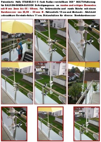 2 X - SONNENSCHIRMHALTER für BALKONGELÄNDER 25,5 mm bis 55 mm Ø für Aussen oder Innen Befestigung mi