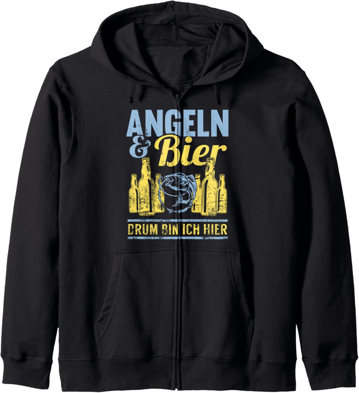 Angeln Bier Angler Angelrute Fischer Spruch Lustig Geschenk Kapuzenjacke