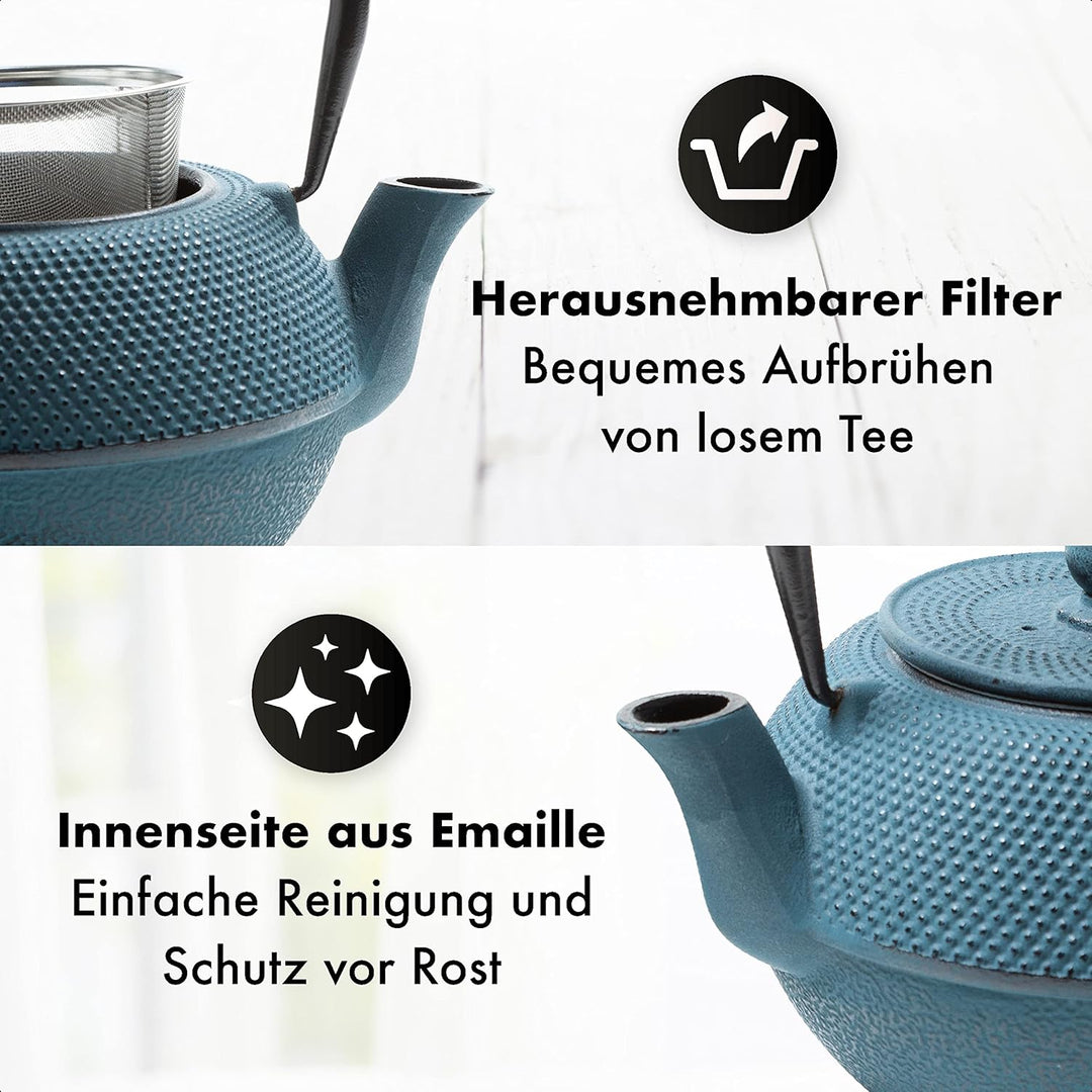 Tealøv TEEKANNE GUSSEISEN 1,1 LITER IN GESCHENKBOX | Komplettes Teeservice | Gusseiserne Teekanne mi