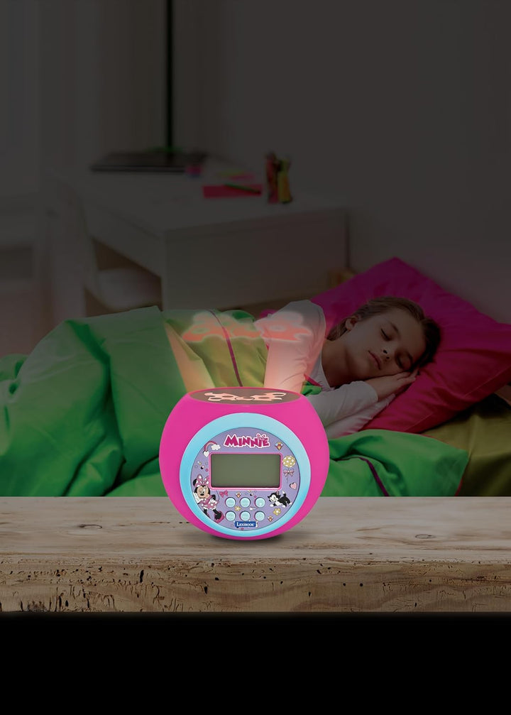 Lexibook, Disney Minnie, Projektor-Wecker mit Weck- und Schlummerfunktion, Nachtlicht mit Timer, LCD