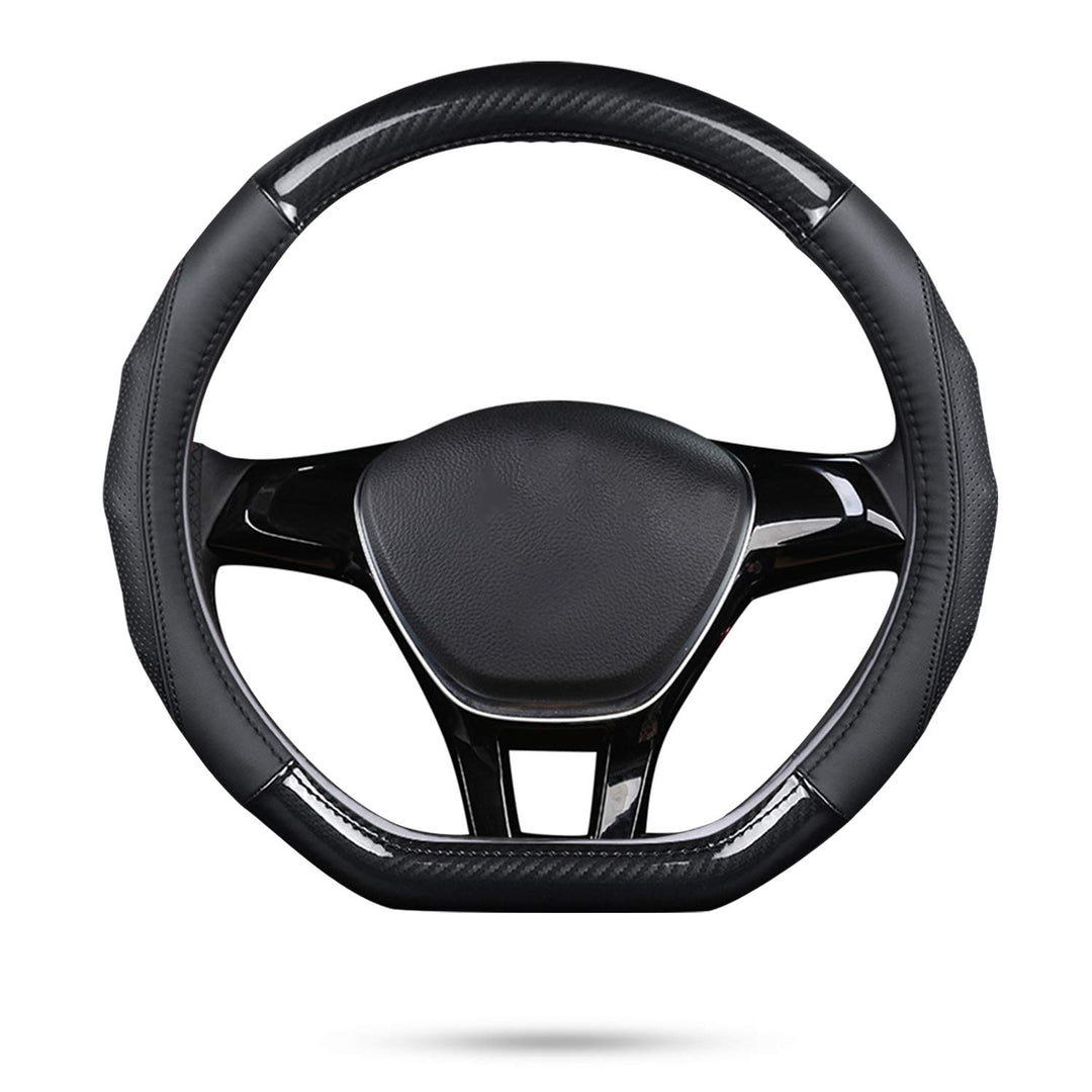 Ergocar Auto Lenkradbezug Rutschfester Auto Lenkradschutz D-Form Kohlefaser & Erste Schicht Rindsled