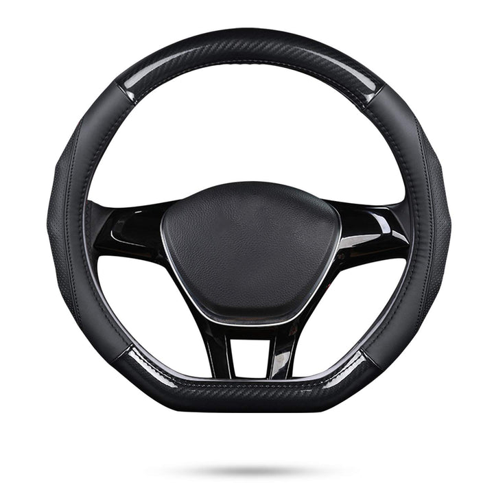 Ergocar Auto Lenkradbezug Rutschfester Auto Lenkradschutz D-Form Kohlefaser & Erste Schicht Rindsled
