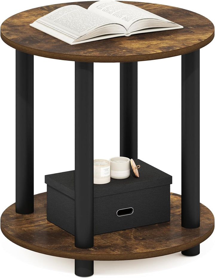 Furinno Turn-N-Tube Beistelltisch aus Holz, rund, 2 Ebenen, Bernsteinfarbene Kiefer, 1-Pack Bernstei