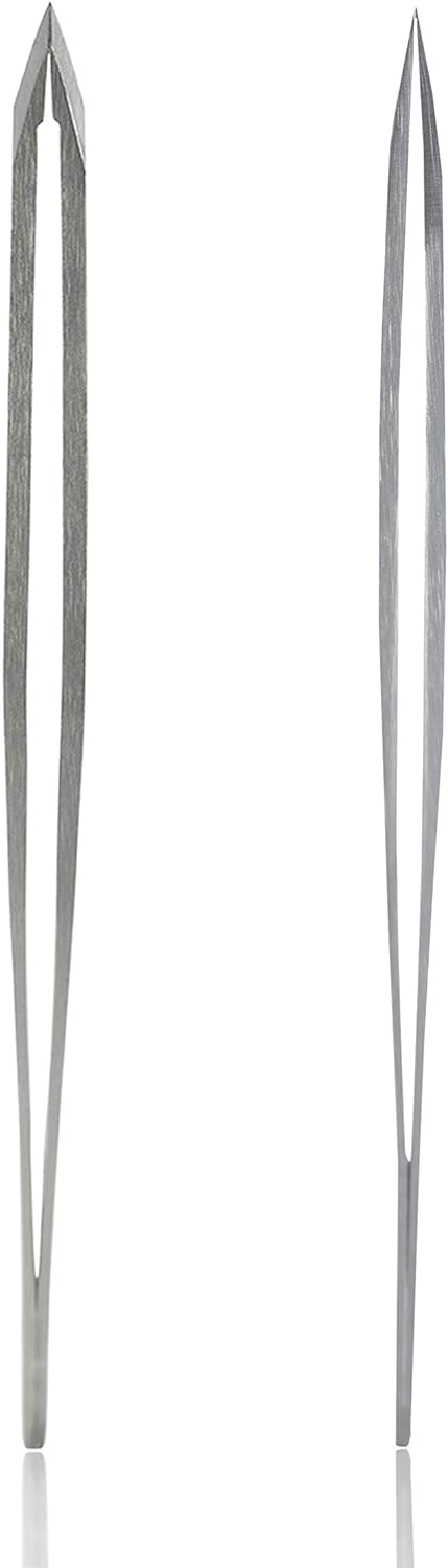 Rubis Pinzetten Set - Augenbrauenpinzette schräg und Splitterpinzette mit spitzer Spitze aus Edelsta