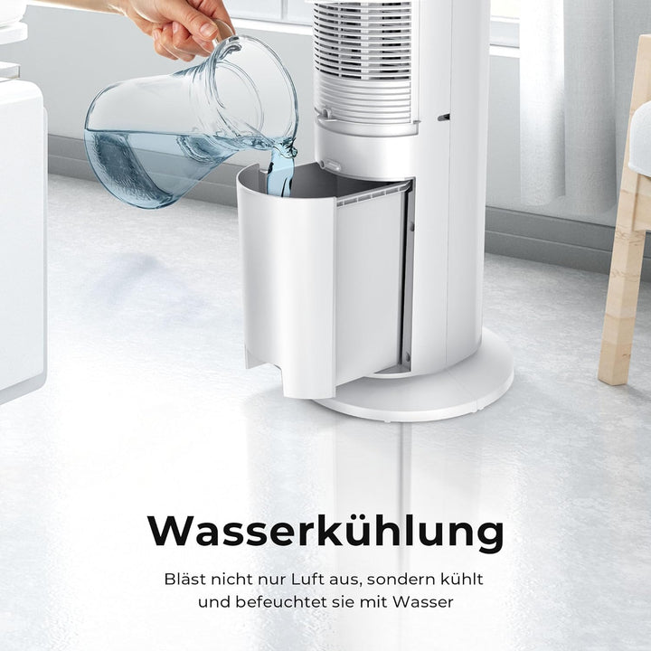 Balter VT-09-WH 5in1 Turmventilator, Ventilator mit Wasserkühlung, Luftkühler, Luftbefeuchter, Luftr