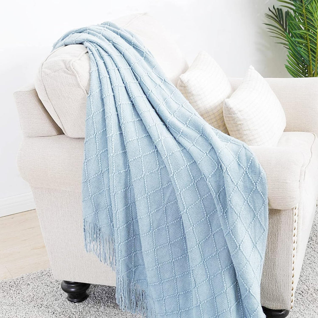 LumiSyne Gestrickte Decke Mit Quaste Einfarbig Geometrische Muster Kuscheldecke Strickdecke Tagesdec
