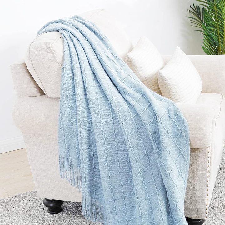 LumiSyne Gestrickte Decke Mit Quaste Einfarbig Geometrische Muster Kuscheldecke Strickdecke Tagesdec