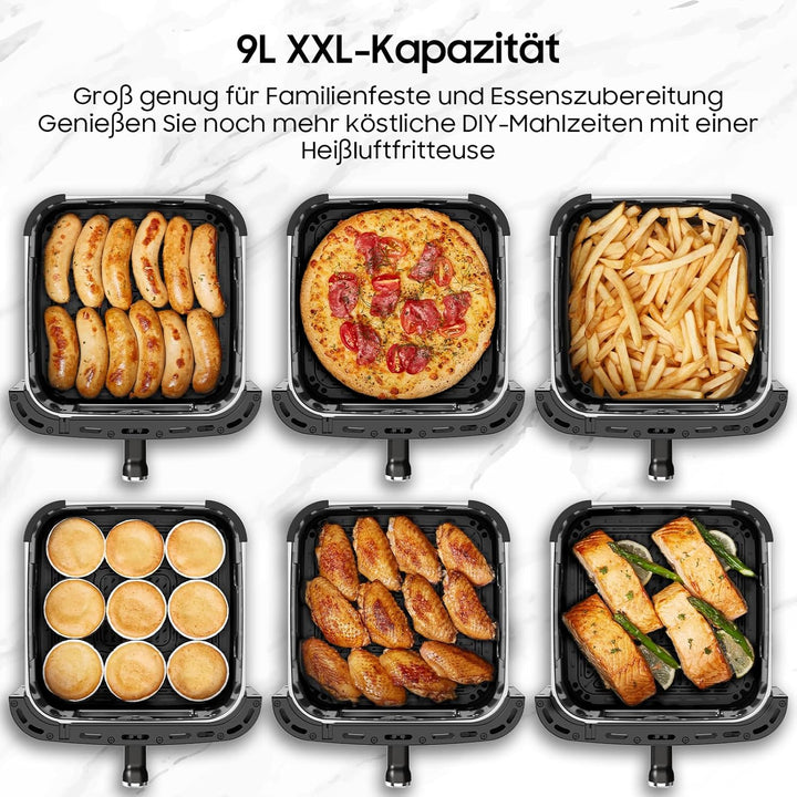 Iceagle Heissluftfritteuse 9L XXL - 2000W Airfryer mit Ober- und Unterheizung | Heissluftfritteuse m