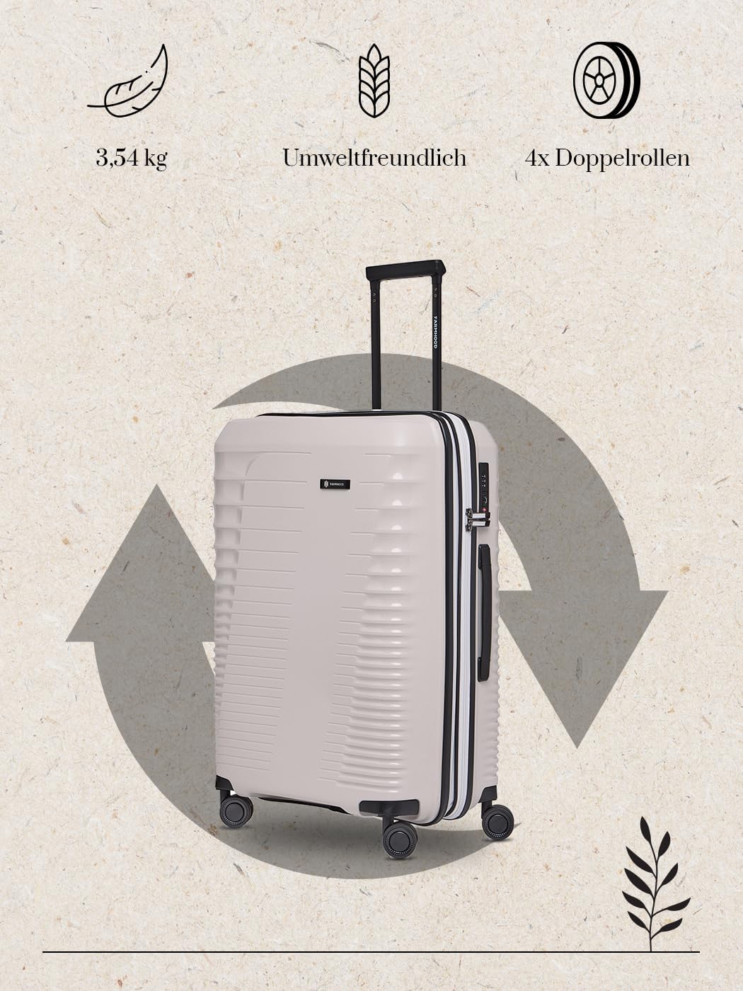 Eco Edition Mittelgrosser Hartschalen Koffer nachhaltig | Trolley 44 x 26 x 67 cm mit Dehnfalte von