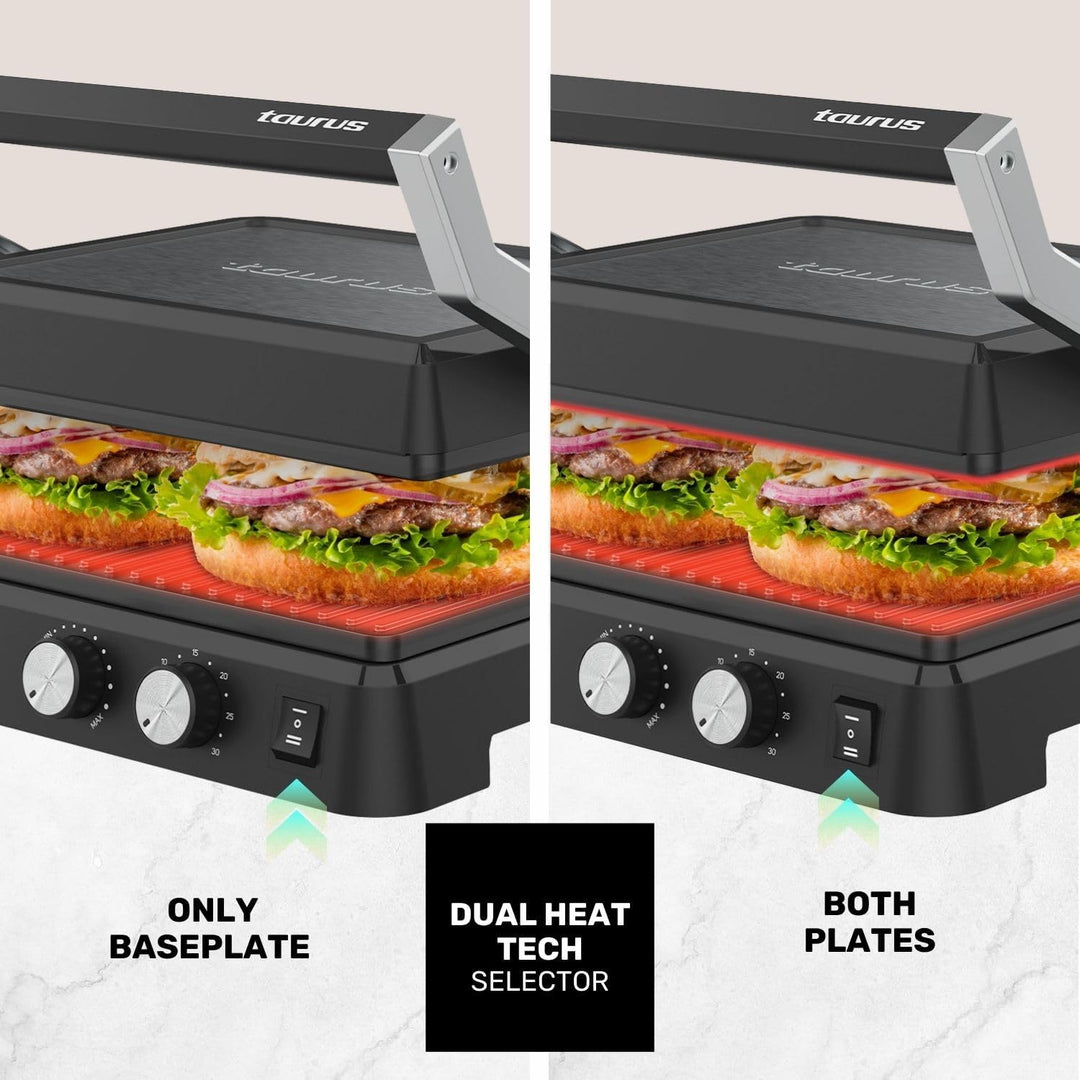 Taurus - Kontaktgrill Bistro 2600W | 2-in-1 Grill &amp; Plancha | 29x23 cm | Stair System Höhenverstellu