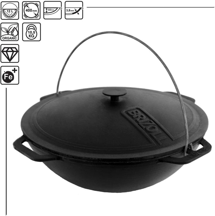 Ø40 Uchag 2mm stahl Utschak Utschag Campingofen 12L Gusseisen Kazan mit Gusseisen Deckel Kasan Feuer