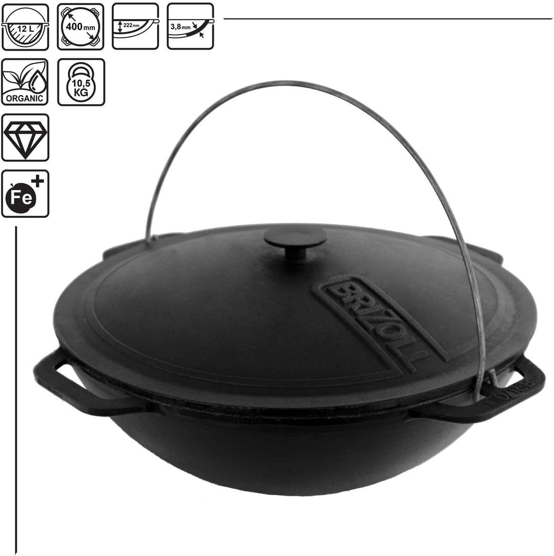 Ø40 Uchag 2mm stahl Utschak Utschag Campingofen 12L Gusseisen Kazan mit Gusseisen Deckel Kasan Feuer