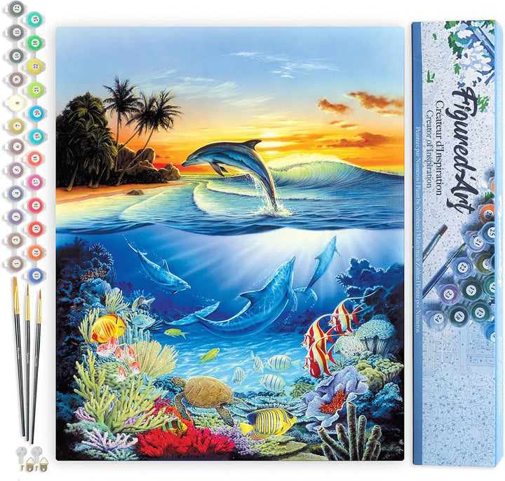 Figured'Art Malen Nach Zahlen Erwachsene Bucht der Delfine - Paint by Numbers Basteln DIY Bastelset