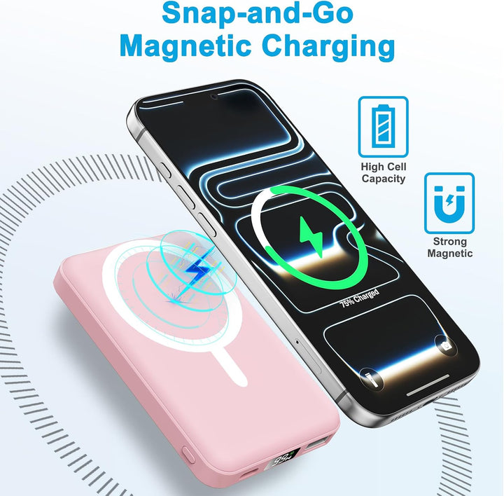 AOGUERBE for MagSafe Wireless Power Bank, Magnetische Powerbank 10000mAh mit USB C in&Out, 22,5W Sch