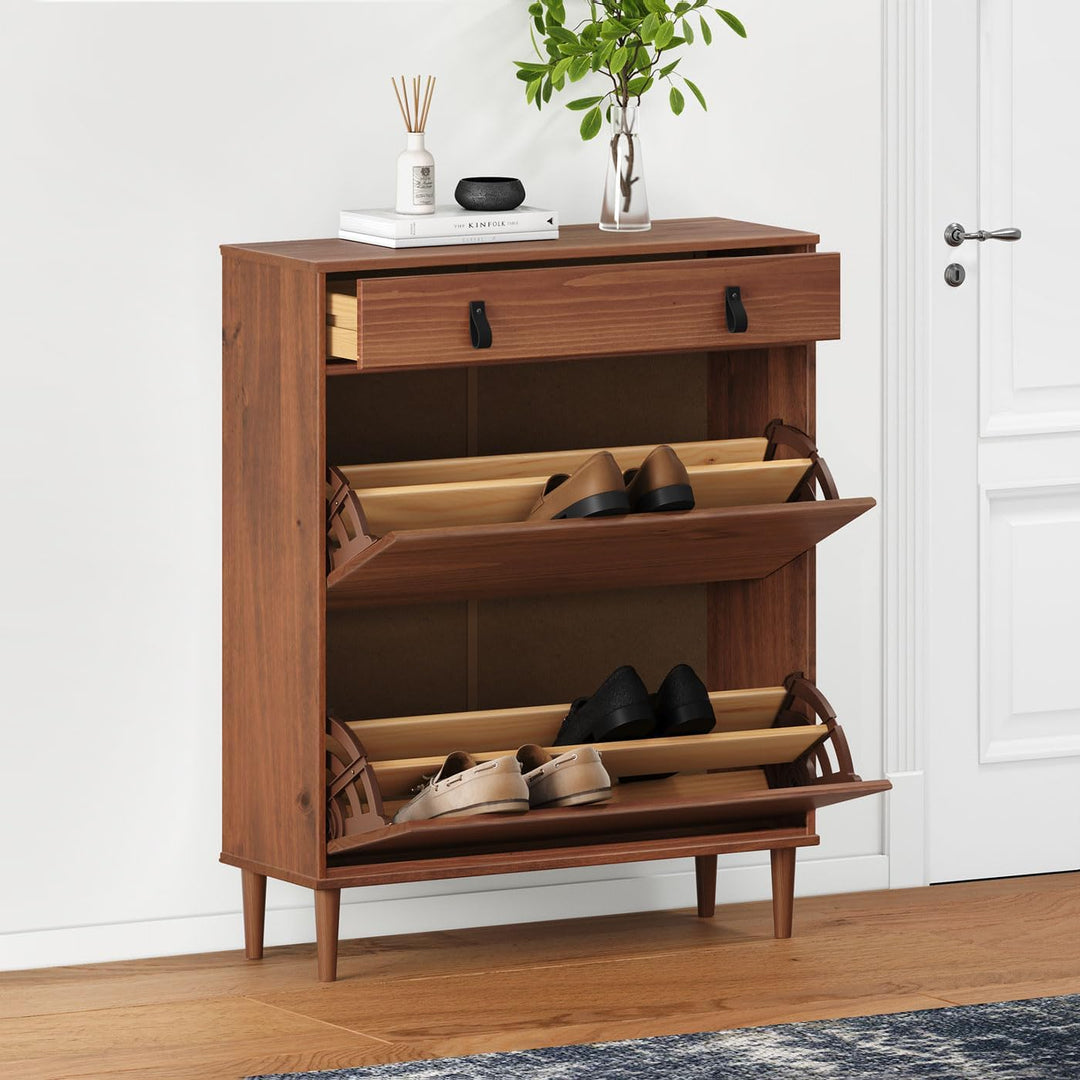 IDIMEX Schuhkipper MIKKA 2 Klappen 1 Schublade - kastanienfarben, schmaler Schuhschrank, Schuhaufbew