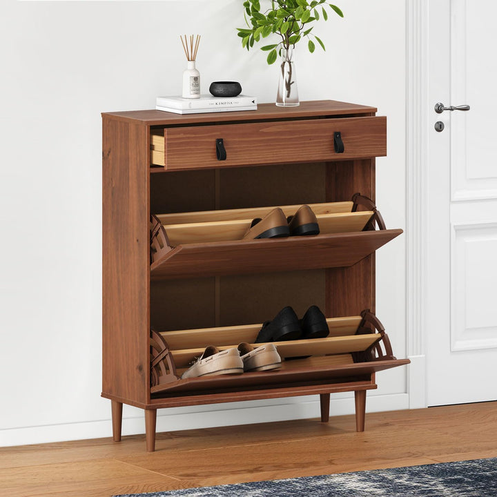 IDIMEX Schuhkipper MIKKA 2 Klappen 1 Schublade - kastanienfarben, schmaler Schuhschrank, Schuhaufbew