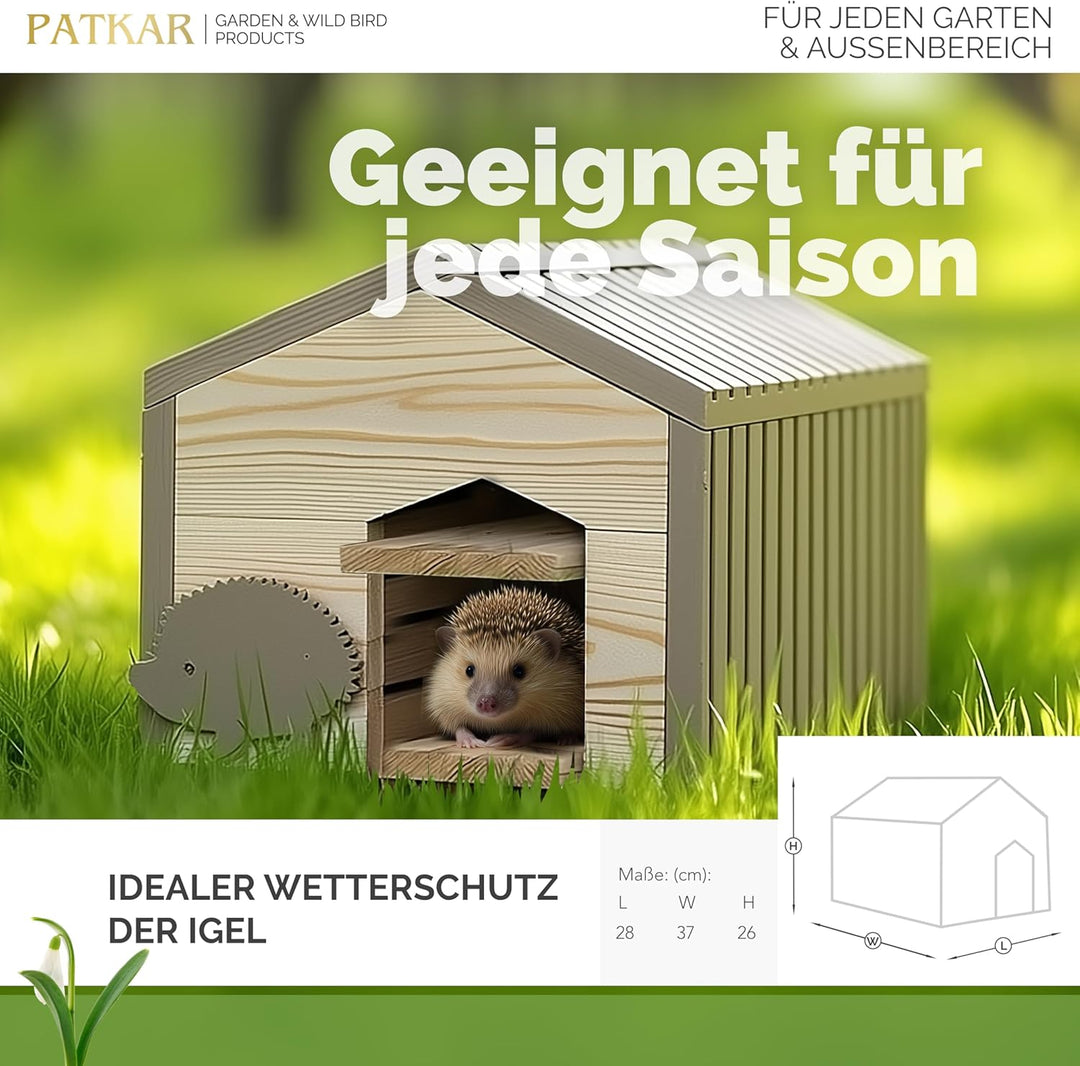 PATKAR Igelhaus Winterfest mit Boden [SCHÜTZT VOR FRESSFEINDEN] - Premium Igelfutterhaus (Made in Eu