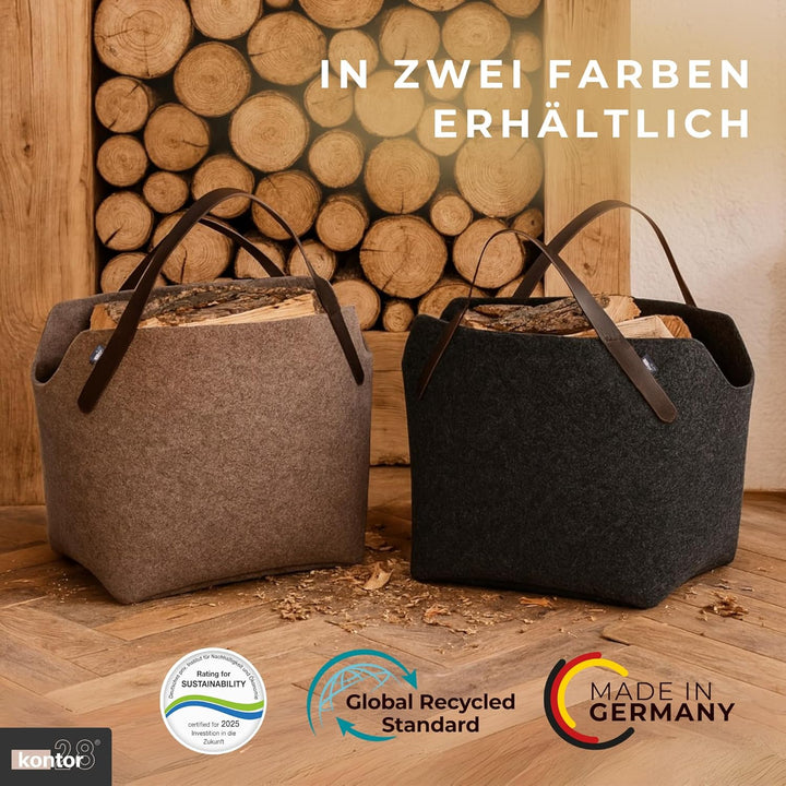 kontor28® - Kaminholzkorb aus Premium Filz 100% MADE IN GERMANY | Brennholzkorb Füllvolumen 65 L mit