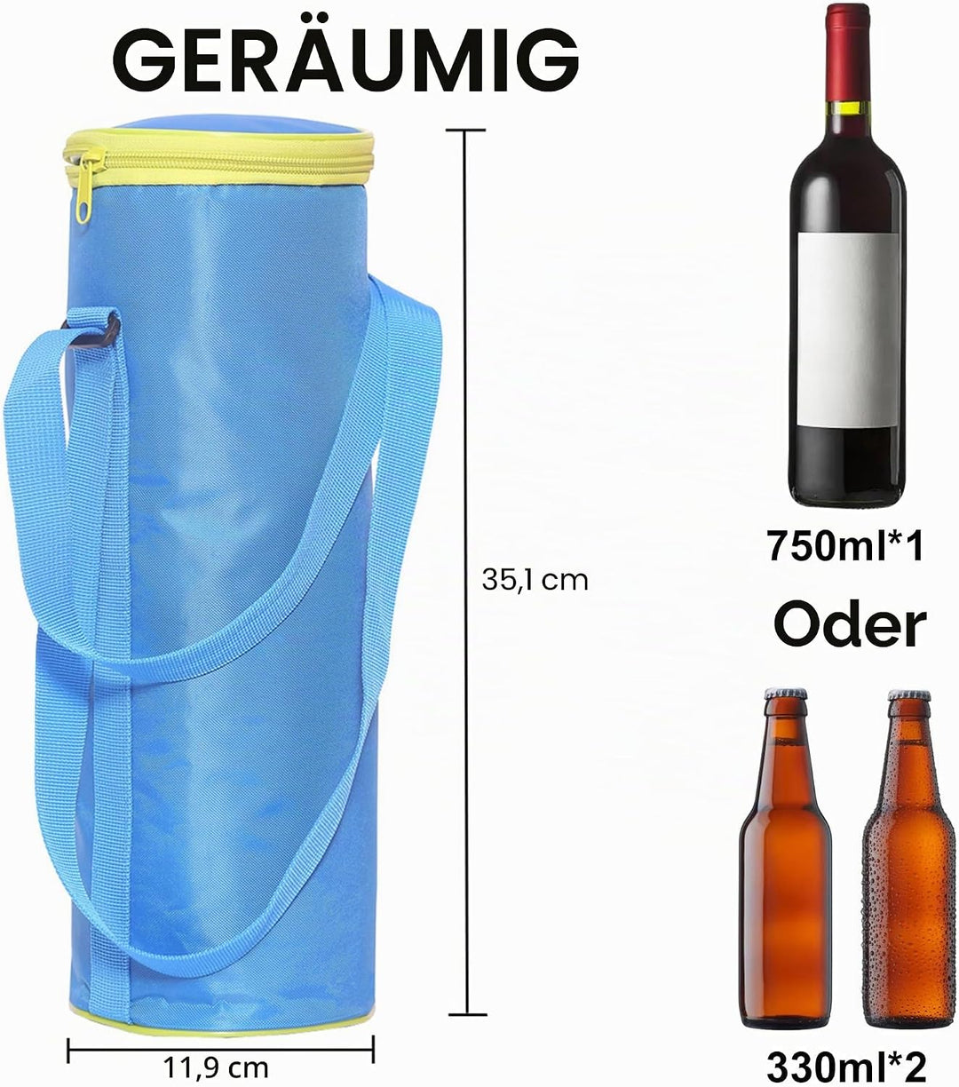 Leberna Isolierte Flaschenkühltasche, faltbar, Weinflasche, Picknick, Getränke, Tragetasche mit vers