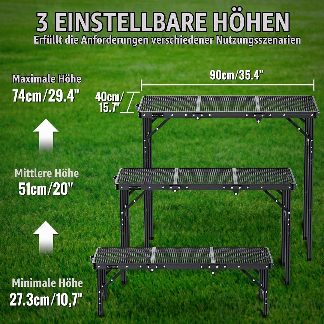 GARLLEN Grilltisch klappbar, 90x40cm &amp; 3 Höhenverstellbar(27/51/75cm), Leicht und Tragbar, Klapptisc