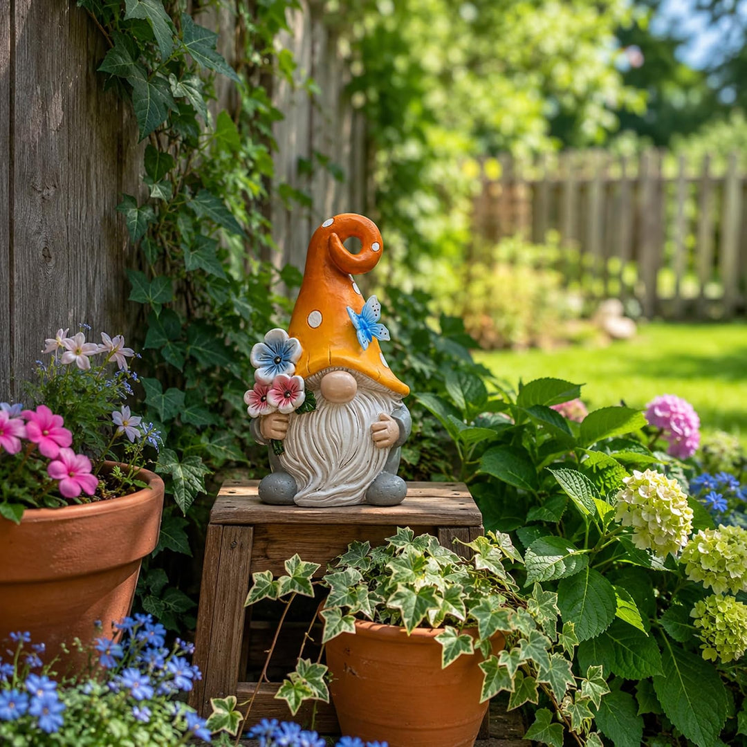 Yeomoo Solar Gartenzwerge mit Schmetterling &amp; Blumen Lichterkette für Aussen Zwerge Blume, Zwerge Bl