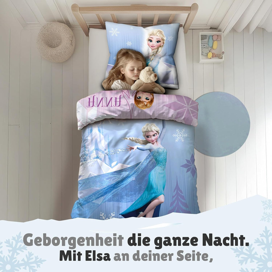 Disney Die Eiskönigin Bettwäsche Set 135x200 80x80 cm · Frozen Mädchenbettwäsche mit Anna und ELSA ·