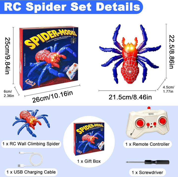 Ferngesteuerte Kletterspinne RC Spinne Wiederaufladbar mit LED Augen 360° Drehung Krabbelt an Wand D