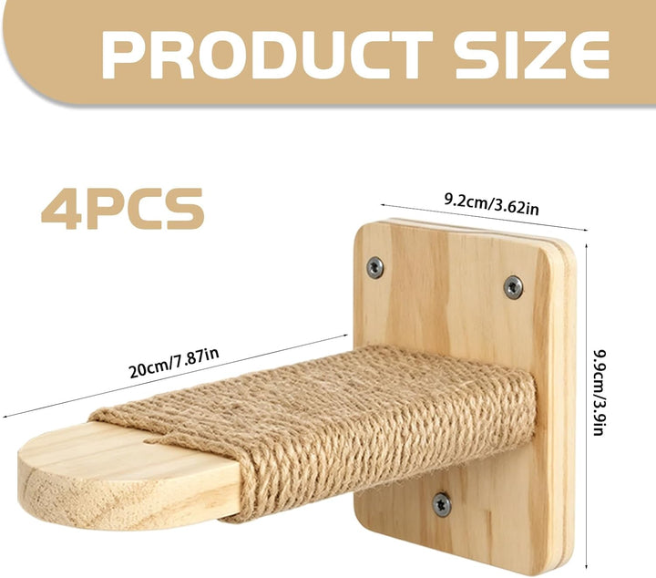 4pcs Katzentreppe Wand, Kletterwand Katzen aus Massives Eichenholz, Klettern Katzenleiter für Katzen