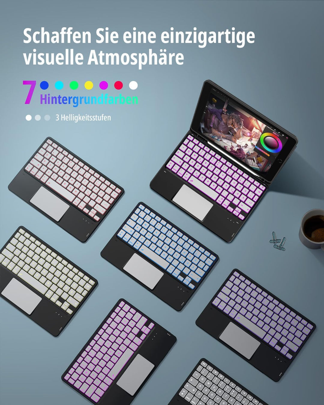 CACOE Hülle Tastatur Kompatibel mit iPad 9. Generation, iPad 10.2 Tastatur mit Touchpad, 7-Farbige B