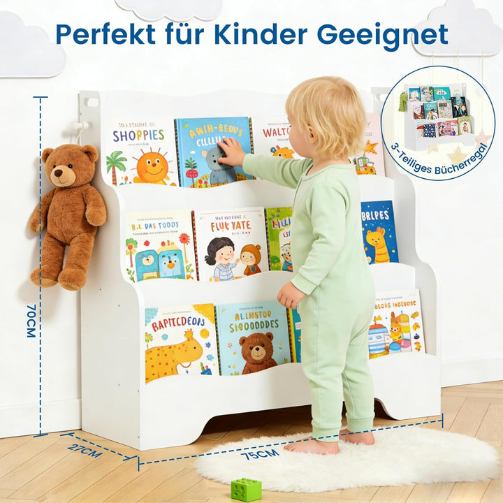 Bücherregal Kinder Montessori Kinderregal mit 3 Ablagefächern Regal Kinderzimmer Spielzeug Aufbewahr